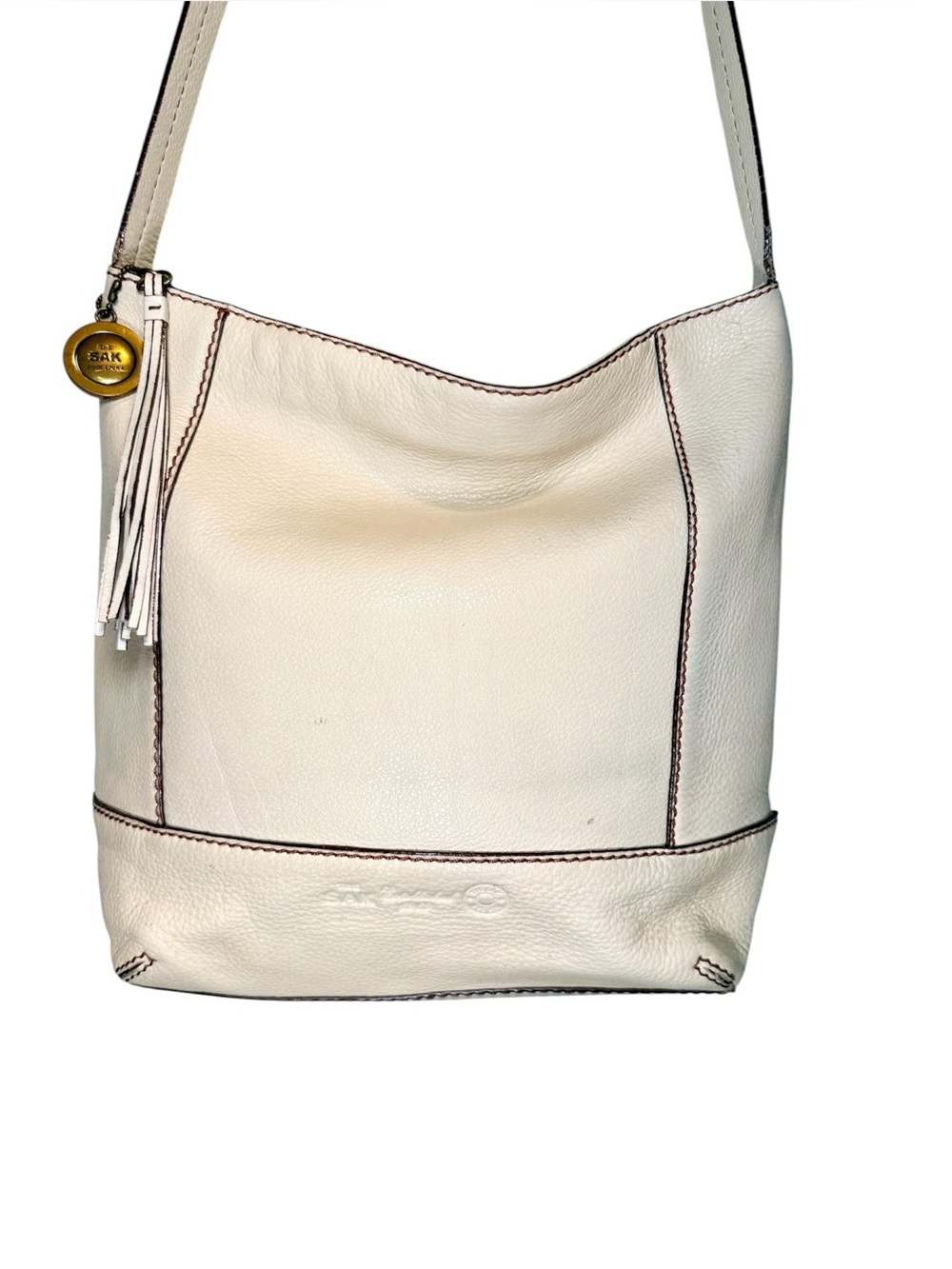 The Sak Pink Label Leather Hobo Shoulder Bag Cream Slouchy Boho Y2K Vintage